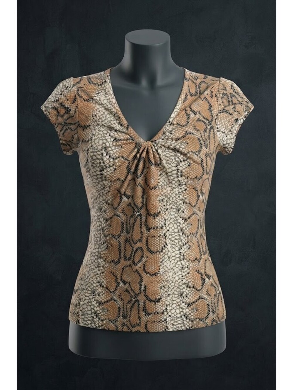 Worthington Snake Print V-Neck Short Sleeve Top Medium